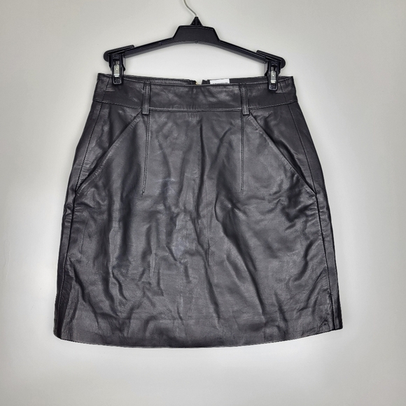 NEW Sergio Hudson 100% Black Leather Mini Skirt Size 2 - Picture 3 of 11